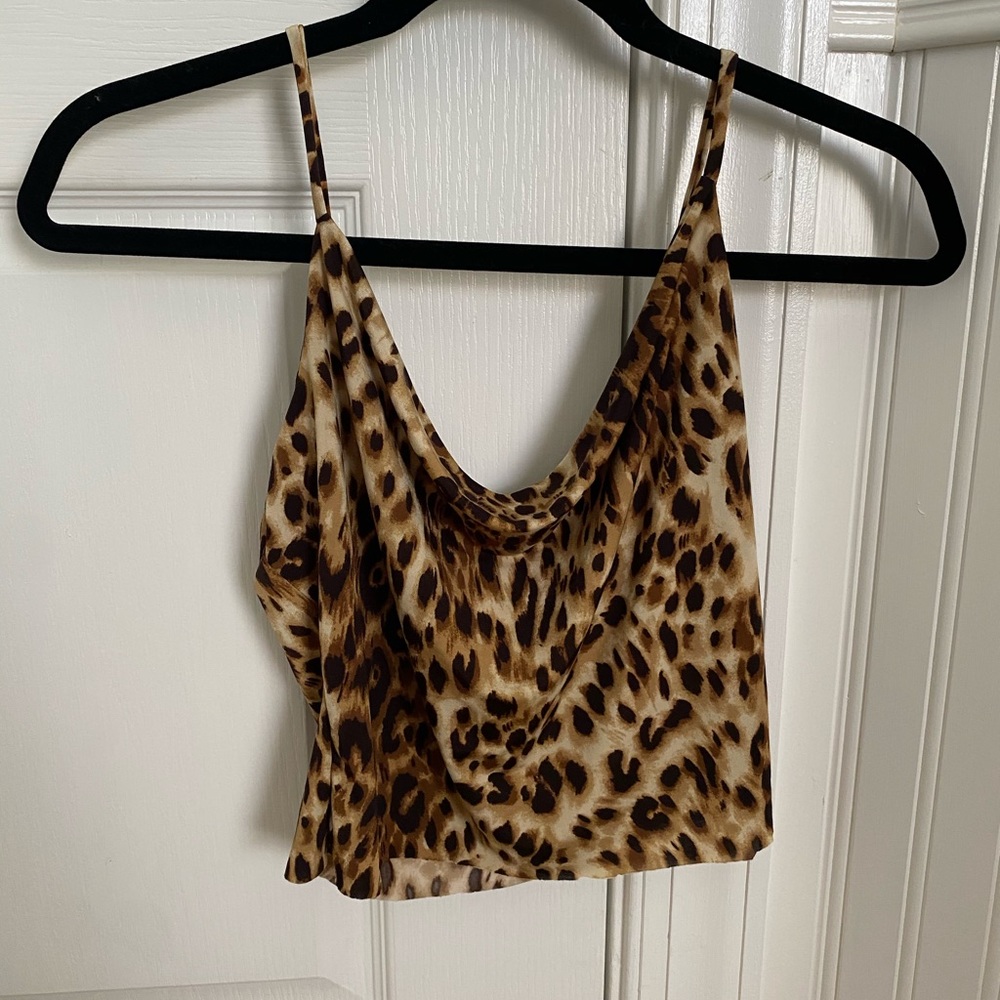 Leopard Print Cowl Neck Cropped Tank